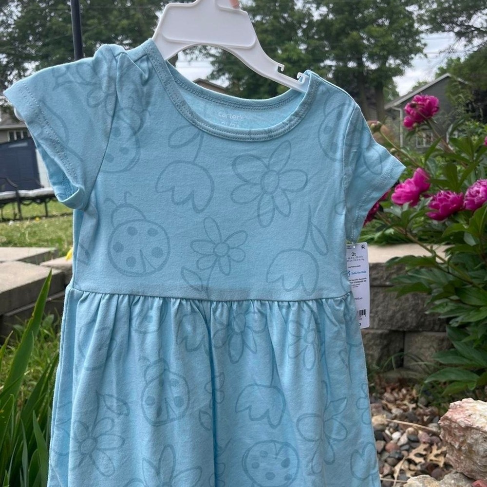 Carters Blue baby girl dress with ladybug and flower design. Size: 2T